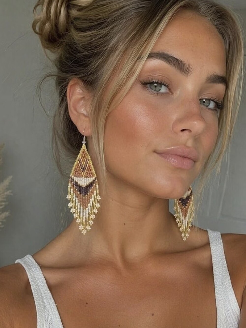 Boho Beaded Fringe Drop Earrings